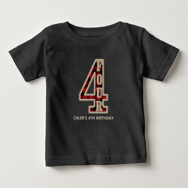 Camiseta Para Bebê Xadrez Russo de Búfalo Negro  4º aniversário (Frente)