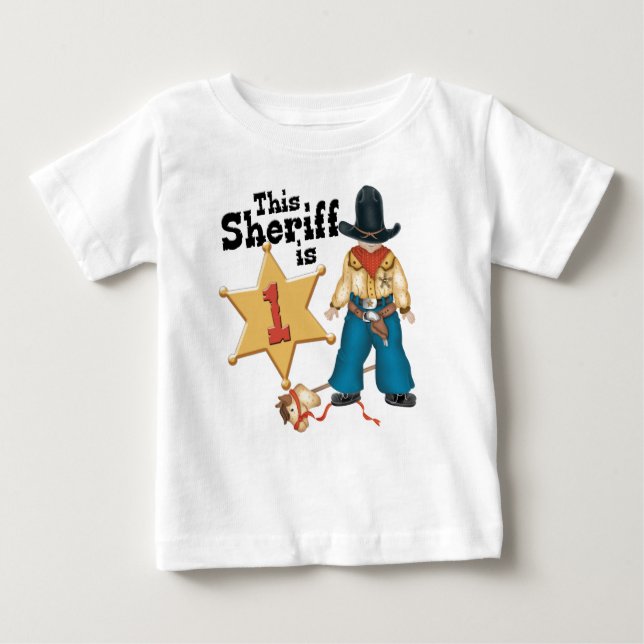 Camiseta Para Bebê Xerife Primeiro Aniversário (Frente)