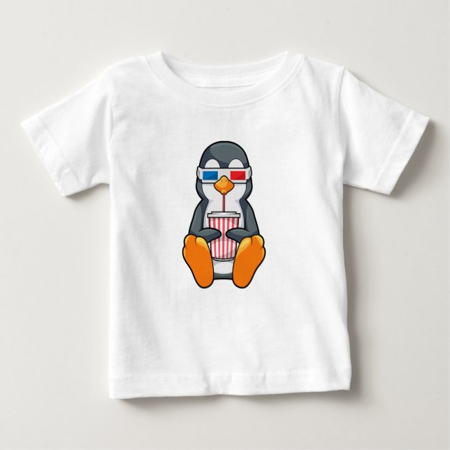 Camiseta Para Bebê Xícara de Bebendo dos Óculos de cinema pinguins (Frente)