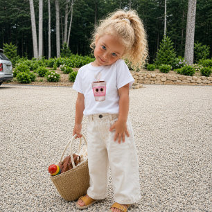 Camiseta Para Bebê Xícara de café adorável com grandes olhos brilhant