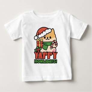 Camiseta Para Bebê Yappy Howlidays - Bela Cartoon de Cão de Natal