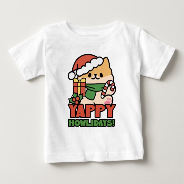 Camiseta Para Bebê Yappy Howlidays - Bela Cartoon de Cão de Natal (Frente)