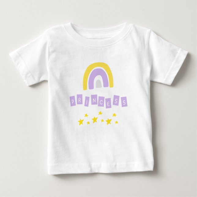 Camiseta Para Bebê Yellow Rainbow Princess Stars Baby Girl T-Shirt (Frente)