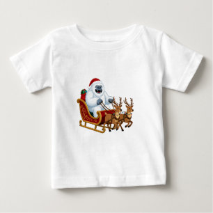 Camiseta Para Bebê Yeti Engraçado Pilotando um Trenó de Natal