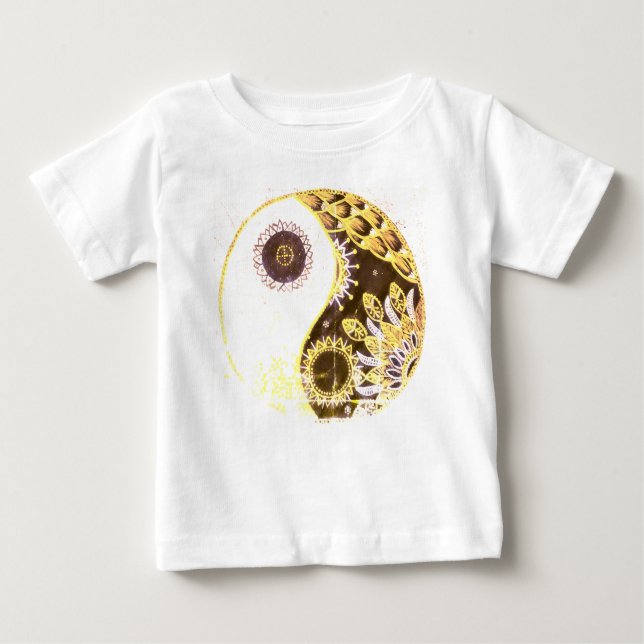 Camiseta Para Bebê Yin E Yang Painting Floral Yellow (Frente)