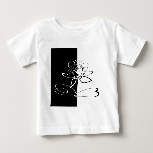 Camiseta Para Bebê Yin Yang Black White Lotus Blossom (Frente)