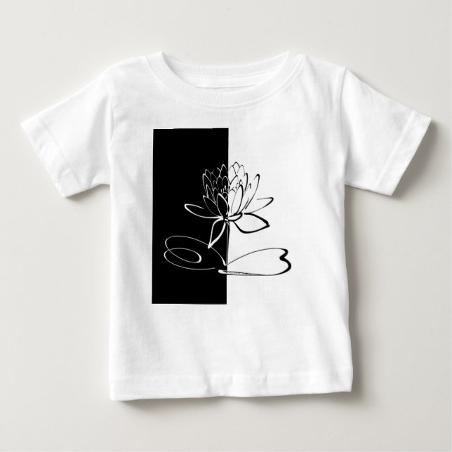 Camiseta Para Bebê Yin Yang Black White Lotus Blossom (Frente)