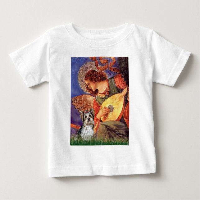 Camiseta Para Bebê Yorkshire Terrier (Biewer) - Anjo Bandolim (Frente)