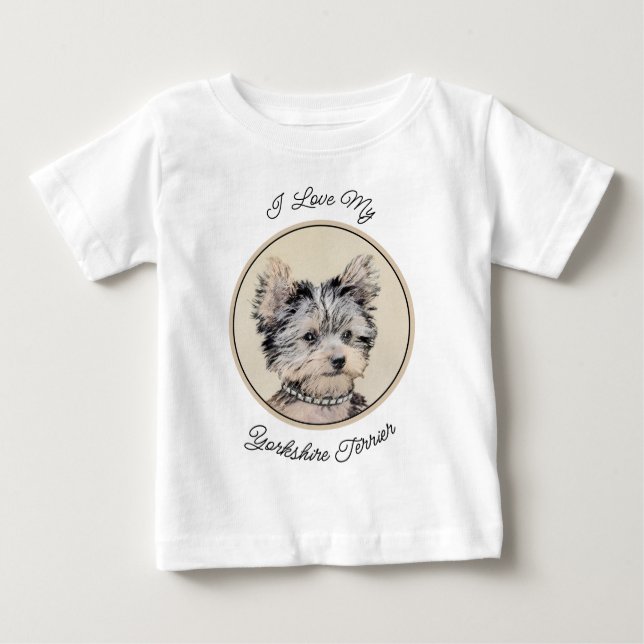 Camiseta Para Bebê Yorkshire Terrier Puppy Pintura Original (Frente)