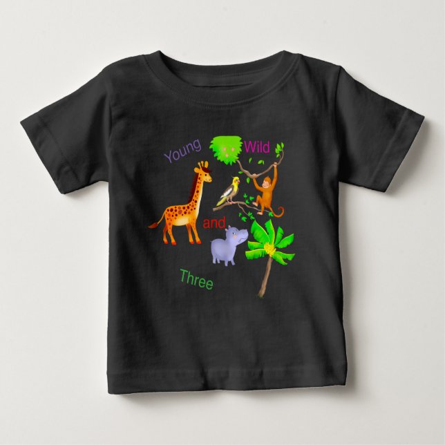 Camiseta Para Bebê youg wild  and three Animals  (Frente)