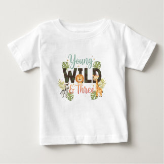 Camiseta Para Bebê Young Wild & Three - Safari Birthday