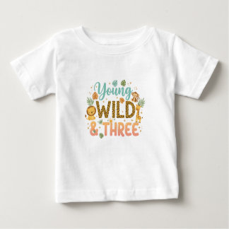 Camiseta Para Bebê Young Wild & Three - Safari Birthday