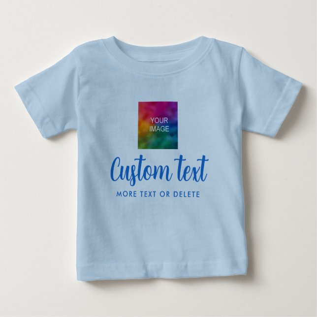 Camiseta Para Bebê Your Custom Text Upload Photo Fine Jersey Blue (Frente)