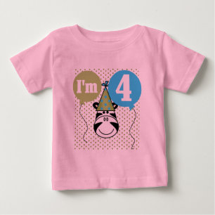 Camiseta Para Bebê Zebra 4º Aniversário T-shirts e presentes