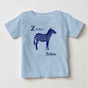 Camiseta Para Bebê Zebra - Azul de cobalto escuro e branco