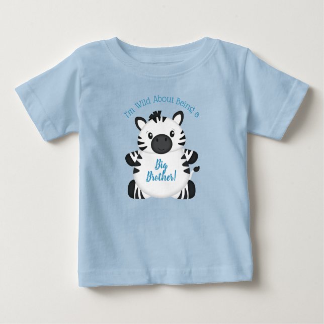 Camiseta Para Bebê Zebra Chá de fraldas Safari Blue Boy (Frente)