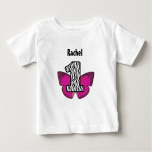Camiseta Para Bebê Zebra de 1 ano do primeiro aniversário e borboleta