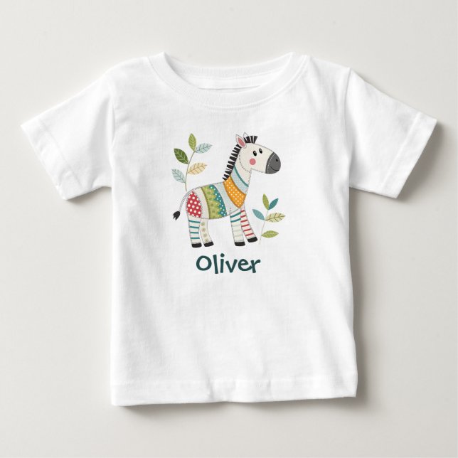 Camiseta Para Bebê Zebra de Patchwork Fofa (Frente)