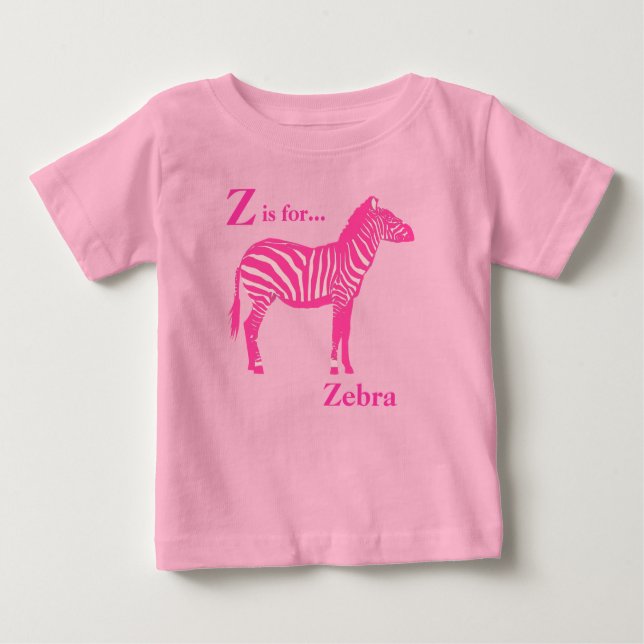 Camiseta Para Bebê Zebra - Fuchsia e rosas claro (Frente)