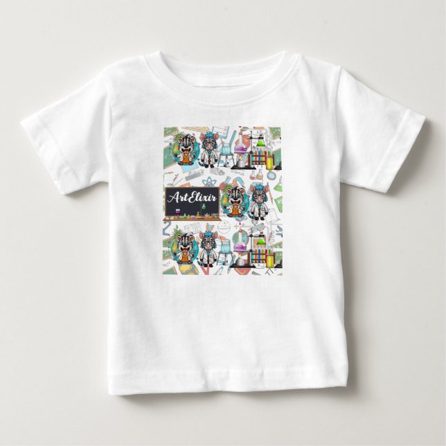 Camiseta Para Bebê Zebra Mad Scientist Impressão (Frente)