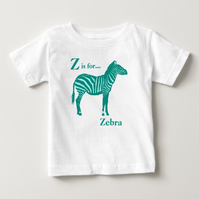 Camiseta Para Bebê Zebra - Turquesa e Aqua (Frente)