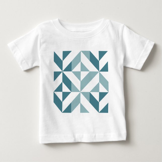 Camiseta Para Bebê ZigZag Geométrico com Duas Pontas Verde Teal (Frente)