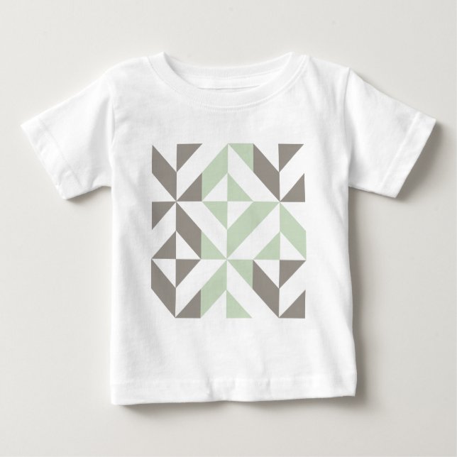 Camiseta Para Bebê ZigZag Geométrico de Sage Green e Silver (Frente)
