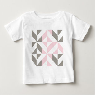 Camiseta Para Bebê ZigZag geométrico, rosa e prata