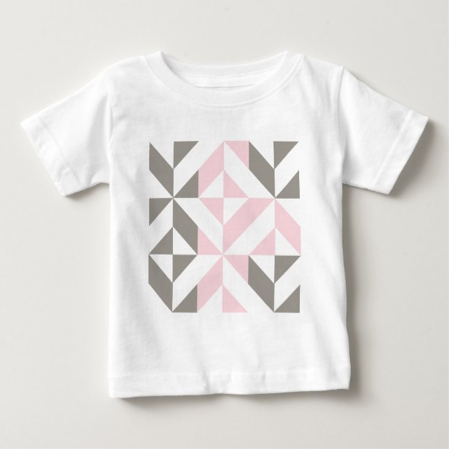 Camiseta Para Bebê ZigZag geométrico, rosa e prata (Frente)