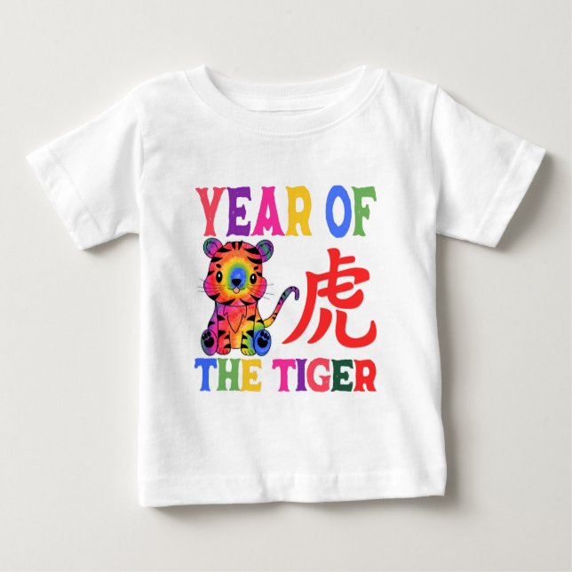 Camiseta Para Bebê Zodíaco Chinês - Ano do Tigre no Arco-Íris (Frente)