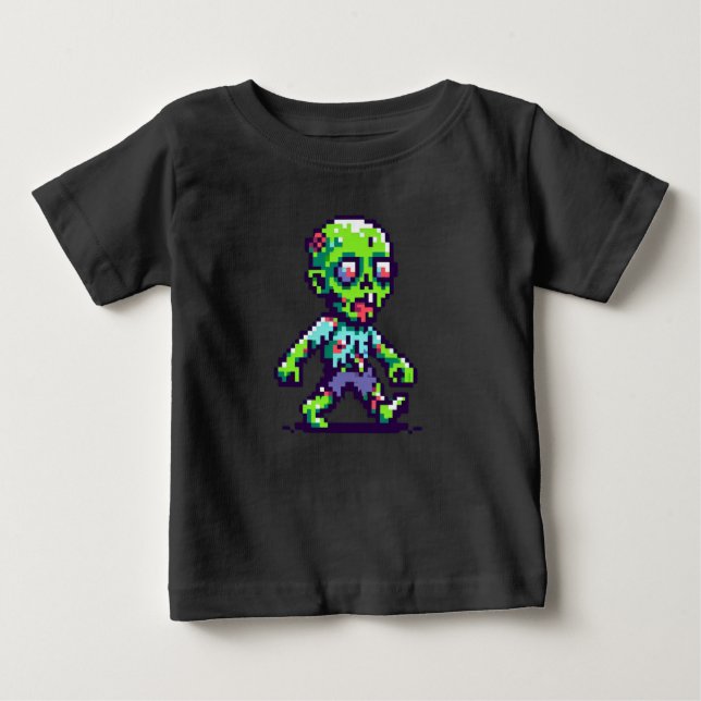 Camiseta Para Bebê Zombie Halloween engraçado de 8 bits (Frente)