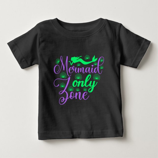 Camiseta Para Bebê Zona Somente Sereia em Neon Verde e Roxo (Frente)