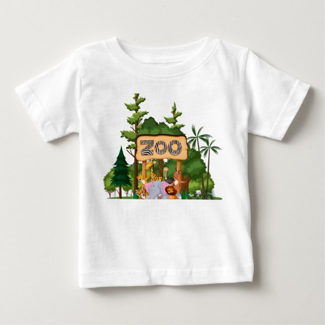 Camiseta Para Bebê Zoo Animal Fine Jersey (Frente)