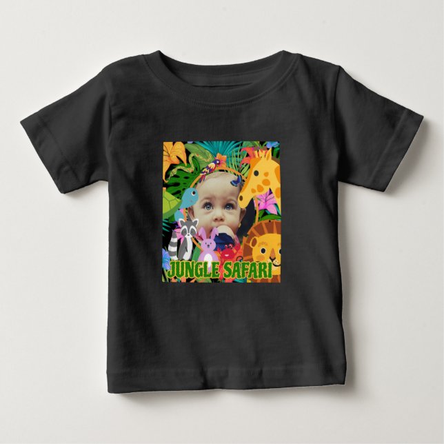 Camiseta Para Bebê Zoológico Animais Selvagens Safari de Selva Aniver (Frente)