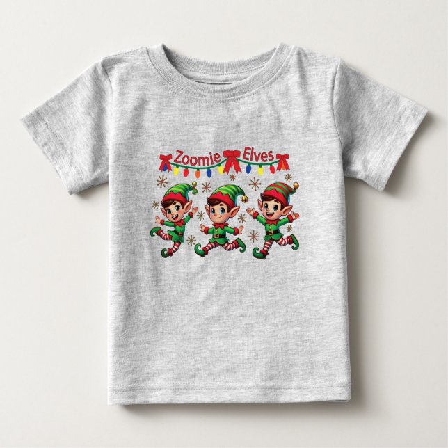 Camiseta Para Bebê Zoomie Elves Natal (Frente)