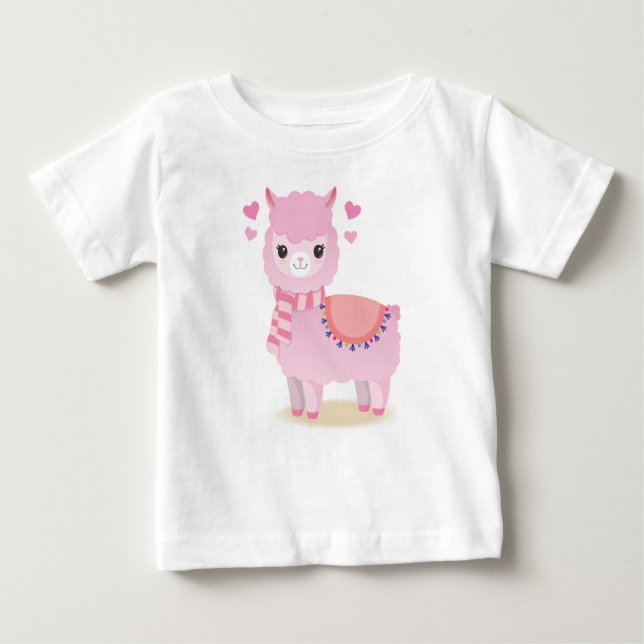 Camiseta para Bebês Lhama Rosa (Frente)