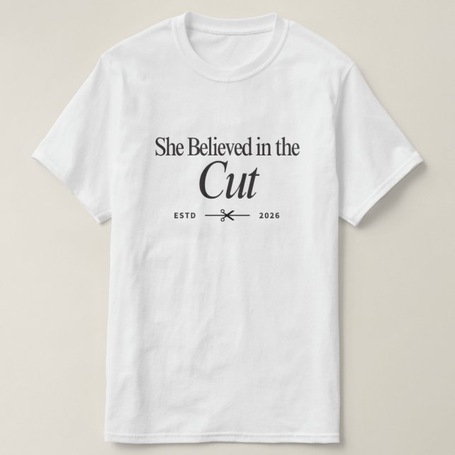 Camiseta para Cabeleireiros de Apreciação de Corte (Frente do Design)