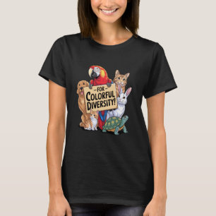 Camiseta para Colorida Diversidade Papagaio Cachorro Gato C