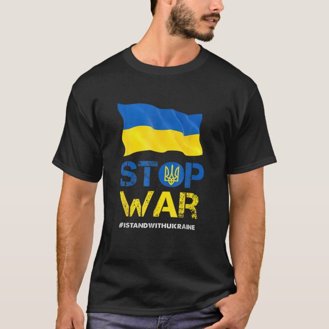 Camiseta Pára de Guerra - Ucrânia - Bandeira ucraniana (Frente)