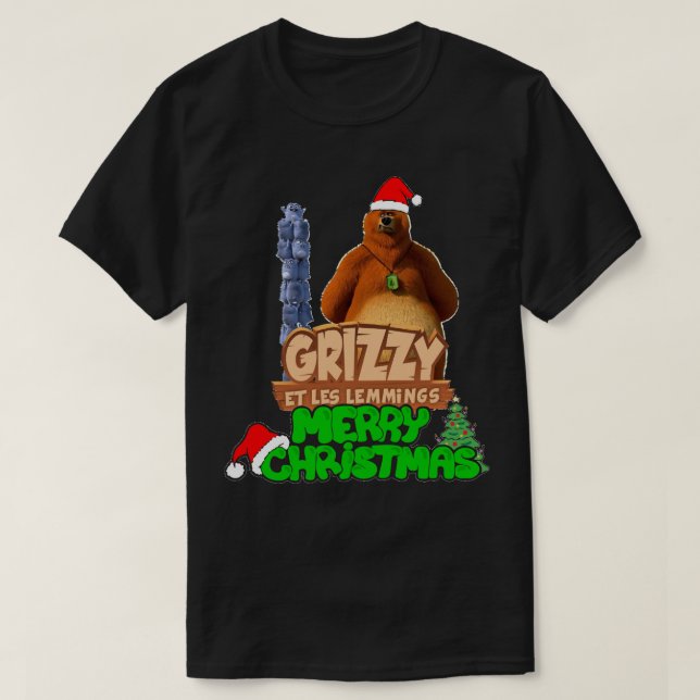 Camiseta Para Homens, Grizzy De Natal E Lemmings Aw (Frente do Design)