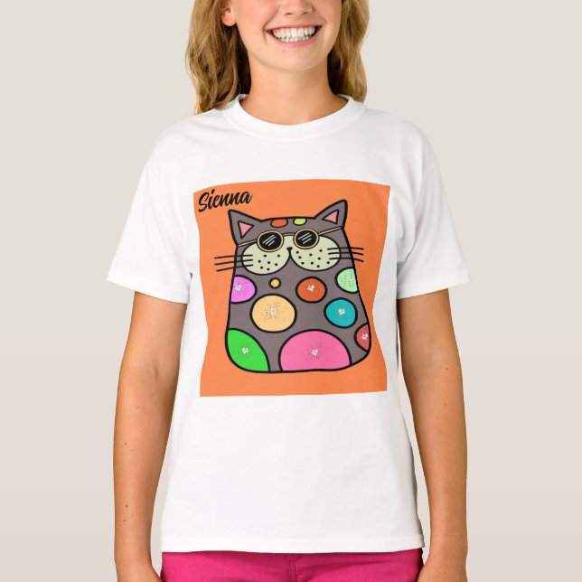 Camiseta para Menina com Gato Louco (Frente)
