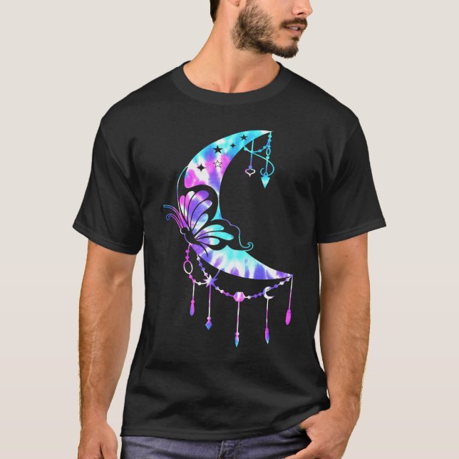 Camiseta para Mulheres Crescente Lua Borboleta Mandala Yoga (Frente)