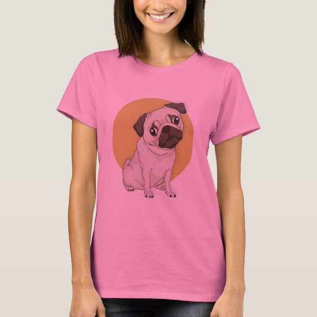 Camiseta para mulheres "Pug Cute-Drawn" (Frente)