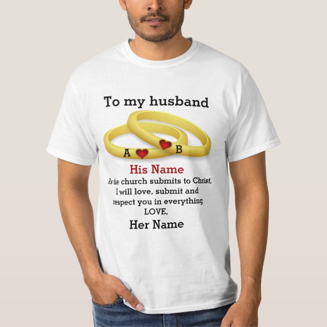 Camiseta Para o meu marido por ele, monograma de casal de c (Frente)