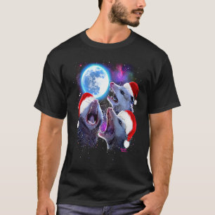 Camiseta Para o Natal, três gambás uivando na Lua P