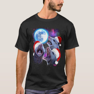 Camiseta Para o Natal, três gambás uivando na Lua P