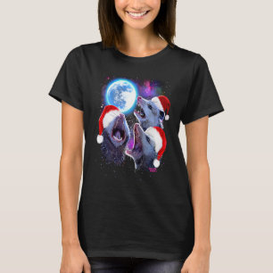 Camiseta Para o Natal, três gambás uivando na Lua P