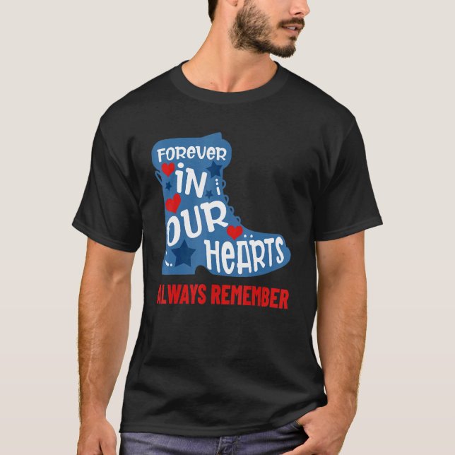 Camiseta Para sempre em nossos corações Calçados Feliz Dia  (Frente)