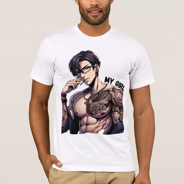 Camiseta Para sempre - Homem Tatuado com Animes Quentes com (Frente)