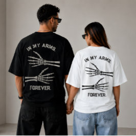 Camiseta Para Sempre Nos Meus Braços Esqueleto Punhos Camis